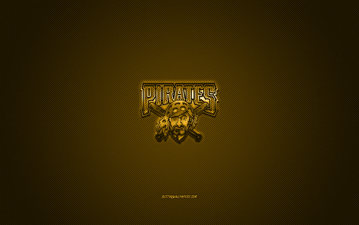 Pittsburgh Pirates, Americana de beisebol clube, MLB, amarelo logotipo, amarelo fibra de carbono de fundo, beisebol, Pittsburgh, Pensilv&#226;nia, EUA, Major League Baseball, Pittsburgh Pirates logotipo