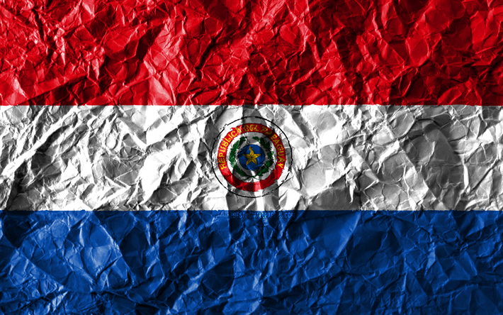Paraguayan flag, 4k, crumpled paper, South American countries, creative, Flag of Paraguay, national symbols, South America, Paraguay 3D flag, Paraguay