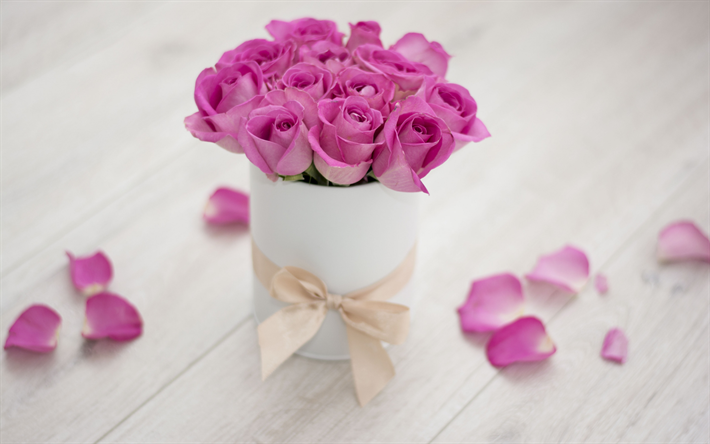 باقة من الورود الوردي, هدية من الورود, الزهور الوردية, الورود الجميلة, الحرير القوس