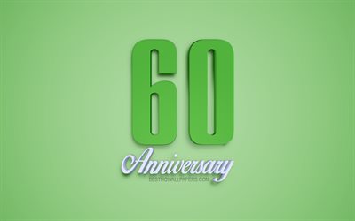الذكرى ال60 التوقيع, 3d الذكرى الرموز, الأخضر 3d أرقام, الذكرى ال60, خلفية خضراء, 3d الفنون الإبداعية, 60 عاما على الذكرى