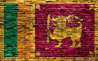 4k, Sri Lanka bandeira, tijolos de textura, &#193;sia, s&#237;mbolos nacionais, Bandeira do Sri Lanka, brickwall, Sri Lanka 3D bandeira, Pa&#237;ses asi&#225;ticos, Sri Lanka
