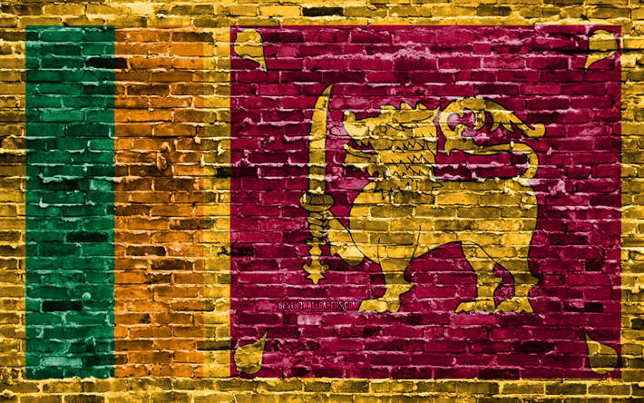 4k, Sri Lankan flag, bricks texture, Asia, national symbols, Flag of Sri Lanka, brickwall, Sri Lanka 3D flag, Asian countries, Sri Lanka