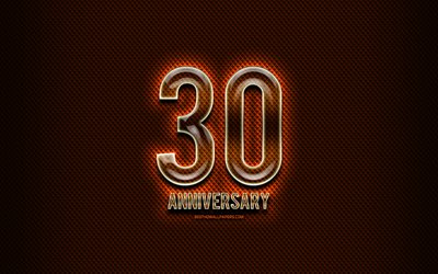 30 aniversario de vidrio, de signos, de naranja grunge de fondo, de 30 A&#241;os de Aniversario, aniversario de conceptos, creatividad, Cristal 30 aniversario signo