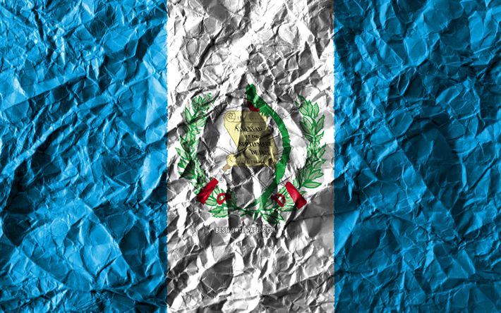 Guat&#233;malt&#232;que drapeau, 4k, papier froiss&#233;, pays d&#39;Am&#233;rique du Nord, cr&#233;atif, Drapeau du Guatemala, les symboles nationaux, l&#39;Am&#233;rique du Nord, le Guatemala 3D drapeau, Guatemala