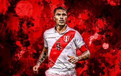 Paolo Guerrero, red paint splashes, Peru National Team, soccer, footballers, Jose Paolo Guerrero Gonzales, grunge art, 2019 Copa America, Peruvian football team