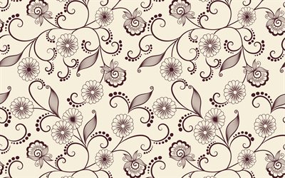 retro floral texture, light brown retro background, retro texture with floral ornaments, retro flowers background