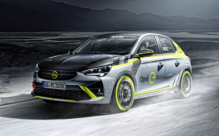 Opel Corsa-e Rally, 2020, vista frontal, exterior, hatchback, rali de carros el&#233;tricos, Corsa tuning, Carros alem&#227;es, Opel
