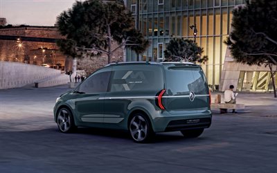 Renault Kangoo ZE, 2019, exterior, rear view, green van, electric Kangoo, french electric cars, Renault