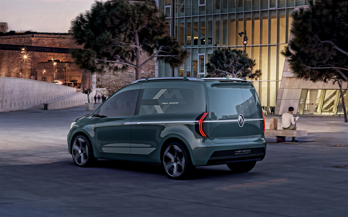 Renault Kangoo ZE, 2019, esterno, vista posteriore, il verde, il furgone elettrico Kangoo, francese, auto elettriche, Renault