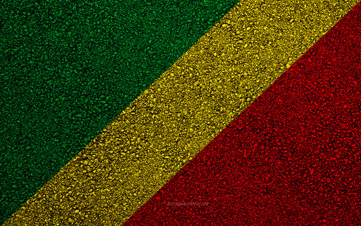 Flag of Republic of the Congo, asphalt texture, flag on asphalt, Republic of the Congo flag, Africa, Republic of the Congo, flags of African countries
