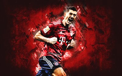 Robert Lewandowski, Polaco jogador de futebol, atacante, O FC Bayern de Munique, retrato, vermelho criativo fundo, futebol, Bundesliga, Alemanha, famosos jogadores de futebol
