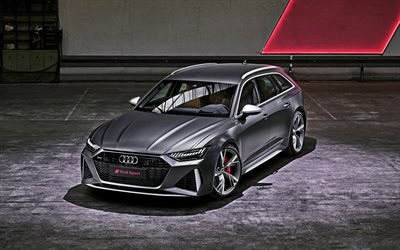 Audi RS6 Avant, 2020, exterior, front view, gray station wagon, new gray RS6 Avant, German cars, Audi