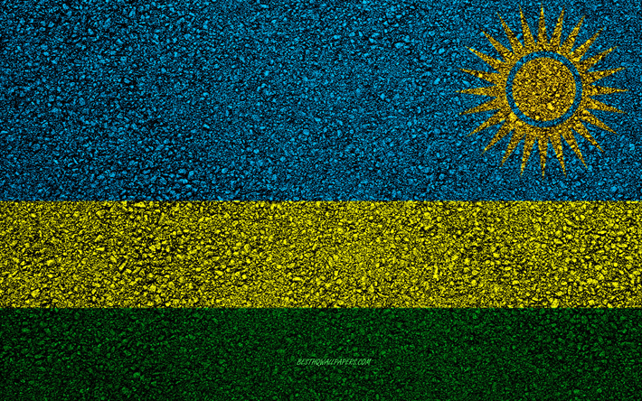 Flag of Rwanda, asphalt texture, flag on asphalt, Rwanda flag, Africa, Rwanda, flags of African countries