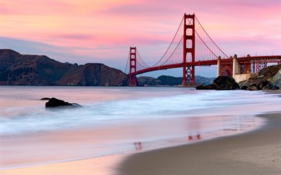 Golden Gate Bridge, evening, sunset, San Francisco, Golden Gate Strait, California, USA