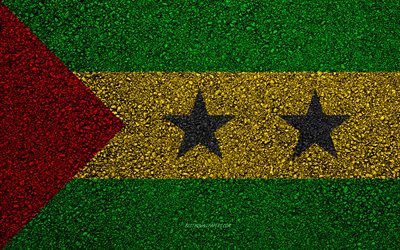 Bandeira de S&#227;o Tom&#233; e Pr&#237;ncipe, a textura do asfalto, sinalizador no asfalto, S&#227;o Tom&#233; e Pr&#237;ncipe bandeira, &#193;frica, S&#227;o Tom&#233; e Pr&#237;ncipe, bandeiras de pa&#237;ses Africanos