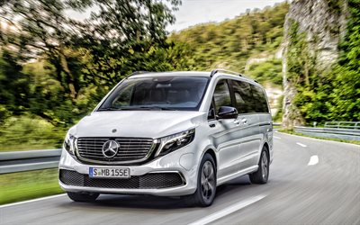 2020, Mercedes-Benz EQV, exterior, front view, van, electric minibus, new white EQV, electric cars, German cars, Mercedes