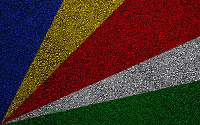 Asfalt &#252;zerinde Seyşel Adaları bayrağı, asfalt doku, bayrak, Afrika &#252;lkelerinin bayrak, Afrika, Seychelles, Seychelles flags