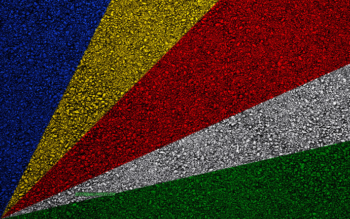 Bandiera delle Seychelles, asfalto, trama, bandiera su asfalto, bandiera delle Seychelles, Africa, Seychelles, le bandiere dei paesi Africani
