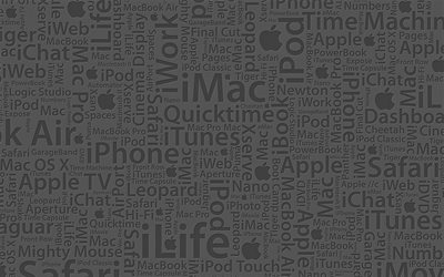 Mac brev bakgrund, kreativa, konstverk, bakgrund med bokst&#228;ver, gr&#229; bakgrund, Apple bakgrund