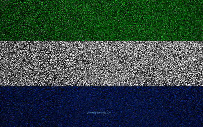 Flag of Sierra Leone, asphalt texture, flag on asphalt, Sierra Leone flag, Africa, Sierra Leone, flags of African countries