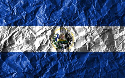 Bandeira de el salvador, 4k, papel amassado, Pa&#237;ses da Am&#233;rica do norte, criativo, Bandeira de El Salvador, s&#237;mbolos nacionais, Am&#233;rica Do Norte, El Salvador 3D bandeira, O Salvador