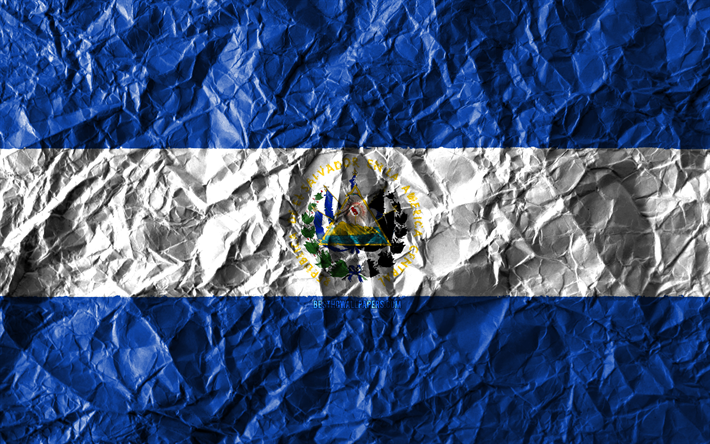 Salvadoranska flagga, 4k, skrynkliga papper, Nordamerikanska l&#228;nder, kreativa, Flaggan i El Salvador, nationella symboler, Nordamerika, El Salvador 3D-flagga, El Salvador