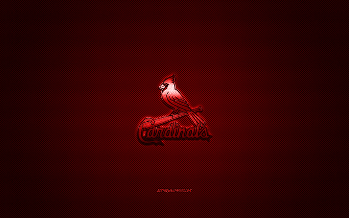 St Louis Cardinals, Americana de beisebol clube, MLB, logo vermelho, vermelho de fibra de carbono de fundo, beisebol, S&#227;o Lu&#237;s, Missouri, EUA, Major League Baseball, St Louis Cardinals logotipo