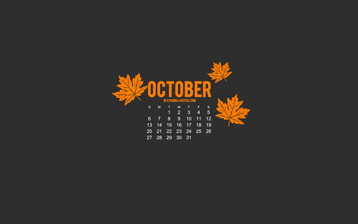 2019 October Calendar, minimalism style, gray background, autumn, 2019 calendars, Gray 2019 October Calendar, creative art