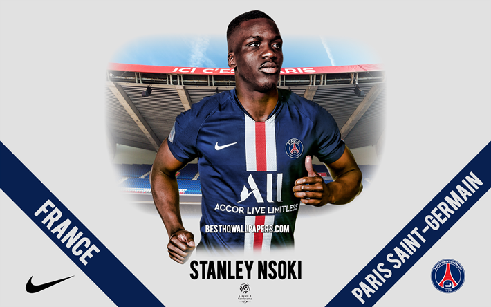 Stanley Nsoki, PSG, portrait, French footballer, defender, Paris Saint-Germain, Ligue 1, France, PSG footballers 2020, football, Parc des Princes