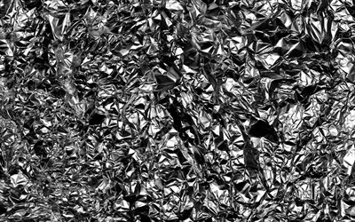 foglia argento texture 4k, macro, argento, lamina di texture, spiegazzato argento lamina, lamina sfondi