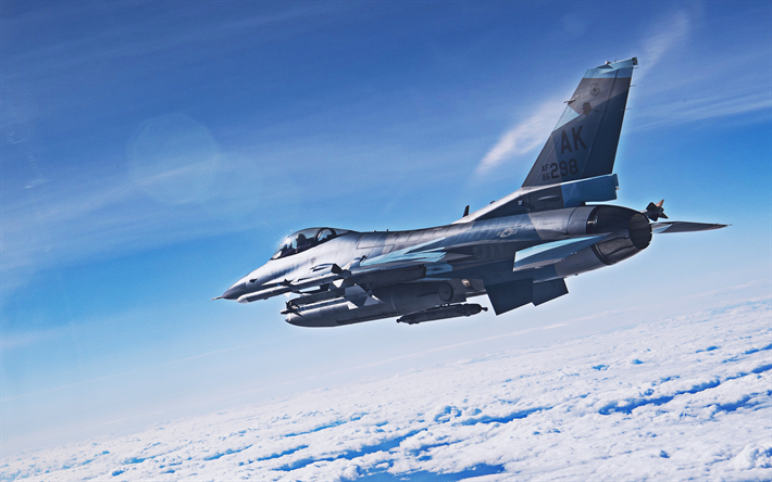 General Dynamics F-16 Fighting Falcon, 4k, avions de combat, avions de combat &#224; r&#233;action, General Dynamics, l&#39;Arm&#233;e am&#233;ricaine, le Vol des F-16 de combat F-16