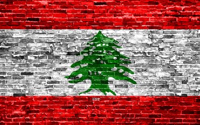 4k, العلم اللبناني ،, الطوب الملمس, آسيا, الرموز الوطنية, علم لبنان, brickwall, لبنان 3D العلم, البلدان الآسيوية, لبنان