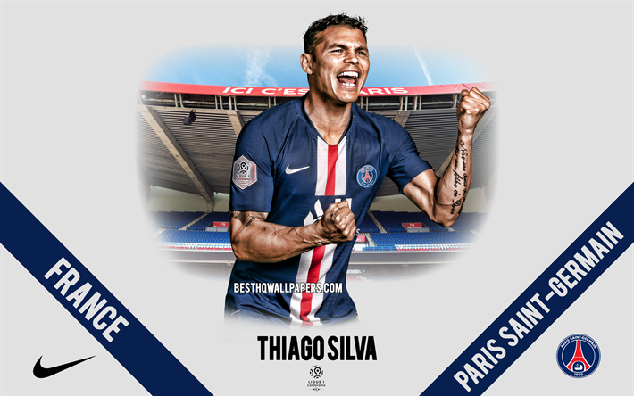 Thiago Silva, O PSG, retrato, Futebolista brasileiro, defender, O Paris Saint-Germain, Liga 1, Fran&#231;a, O PSG jogadores de futebol de 2020, futebol, O Parc des Princes