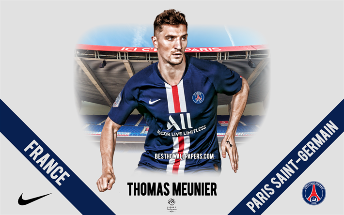 Thomas Meunier, PSG, portrait, Belgian footballer, defender, Paris Saint-Germain, Ligue 1, France, PSG footballers 2020, football, Parc des Princes