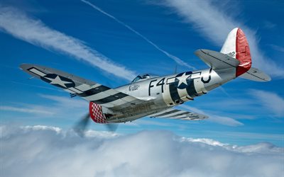 Republic P-47 Thunderbolt, american fighter bomber, P-47D, World War II, military aircraft, WWII
