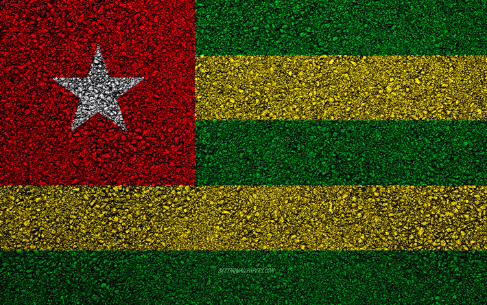 Flag of Togo, asphalt texture, flag on asphalt, Togo flag, Africa, Togo, flags of African countries