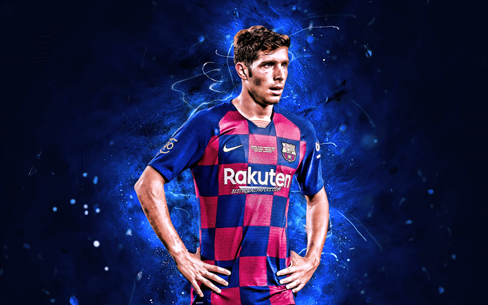 Sergi Roberto, 2019, FC Barcelona, spanska fotbollsspelare, FCB, LaLiga, Barca, Sergi Roberto Carnicer, fotboll, neon lights, Ligan, Spanien