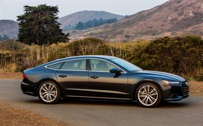 Audi A7Sportback, 2019, 黒クーペ, 側面, 外観, 新しい黒A7Sportback, ドイツ車, Audi