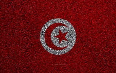 Drapeau de la Tunisie, de l'asphalte de la texture, du pavillon sur l'asphalte, le drapeau de la Tunisie, l'Afrique, la Tunisie, les drapeaux des pays Africains