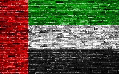 4k, EMIRATI arabi uniti, bandiera, mattoni texture, Asia, simboli nazionali, Bandiera degli Emirati Arabi Uniti, brickwall, 3D, asia, Emirati Arabi Uniti