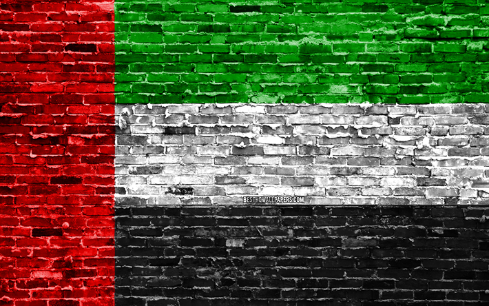 4k, &#201;MIRATS arabes unis drapeau, les briques de la texture, de l&#39;Asie, symbole national, le Drapeau des Emirats Arabes Unis, brickwall, &#201;MIRATS arabes 3D drapeau, les pays d&#39;Asie, Emirats Arabes Unis