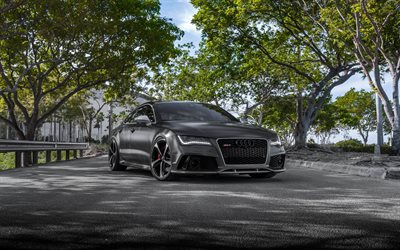 Audi RS7, matte gray coupe, front view, tuning RS7, matte gray RS7, German cars, Audi