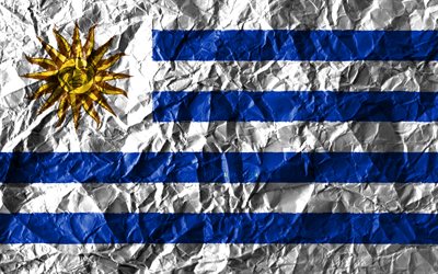Uruguayan flag, 4k, crumpled paper, South American countries, creative, Flag of Uruguay, national symbols, South America, Uruguay 3D flag, Uruguay