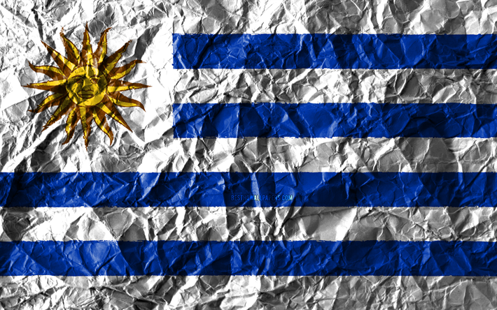 Uruguays flagga, 4k, skrynkliga papper, Sydamerikanska l&#228;nder, kreativa, Flaggan i Uruguay, nationella symboler, Sydamerika, Uruguay 3D-flagga, Uruguay