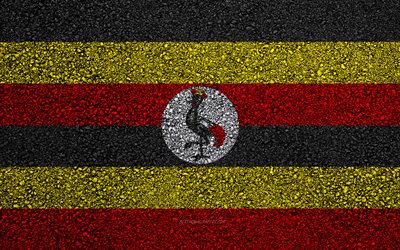 flagge von uganda, asphalt textur, die flagge auf asphalt, uganda flagge, afrika, uganda, flaggen der afrikanischen l&#228;nder