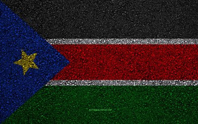 Flag of South Sudan, asphalt texture, flag on asphalt, South Sudan flag, Africa, South Sudan, flags of African countries