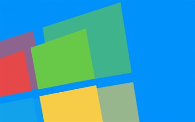 Windows 10 logo, blue background, creative art, minimalism art, Windows logo