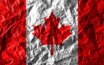 Canadian flag, 4k, crumpled paper, North American countries, creative, Flag of Canada, national symbols, North America, Canada 3D flag, Canada