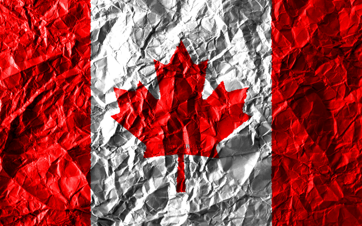 Kanadan lippu, 4k, rypistynyt paperi, Pohjois-Amerikan maissa, luova, Lippu Kanada, kansalliset symbolit, Pohjois-Amerikassa, Kanada 3D flag, Kanada