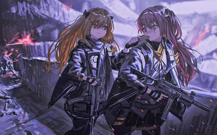 Ump-45, Ump-9, battle, Girls Frontline, artwork, SRPG, manga, Girls Frontline characters